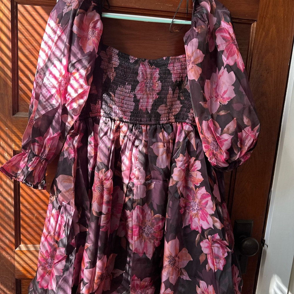 Floral Pink and Black Dress